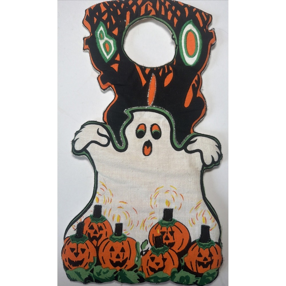Vintage 'Happy Halloween' Haunted House  Fabric Door Knob Hanger